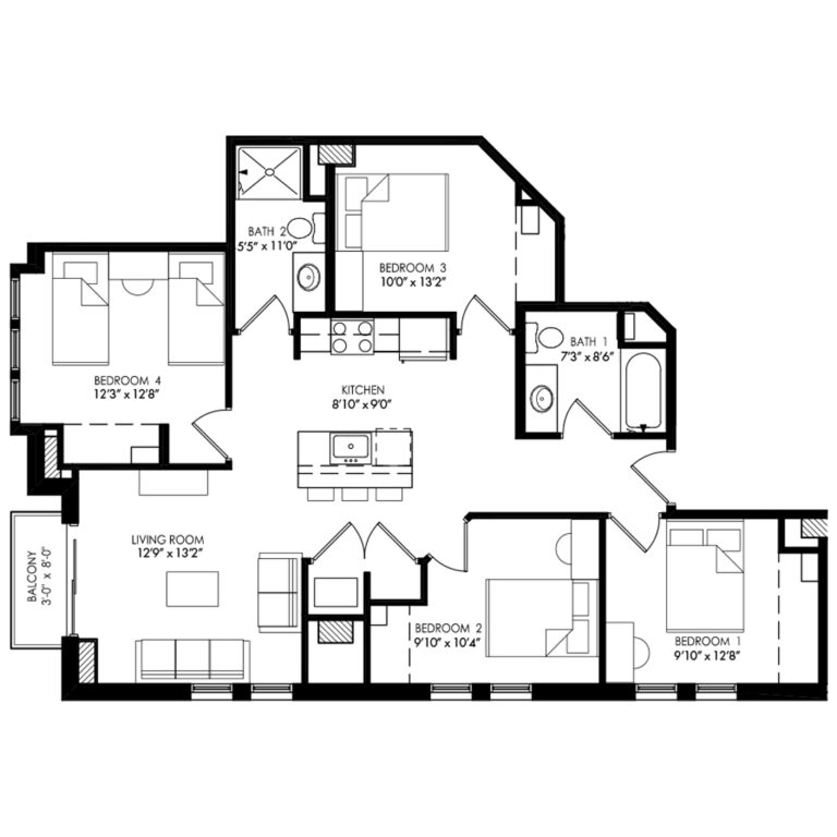 4 Bedroom apartment without long hallway